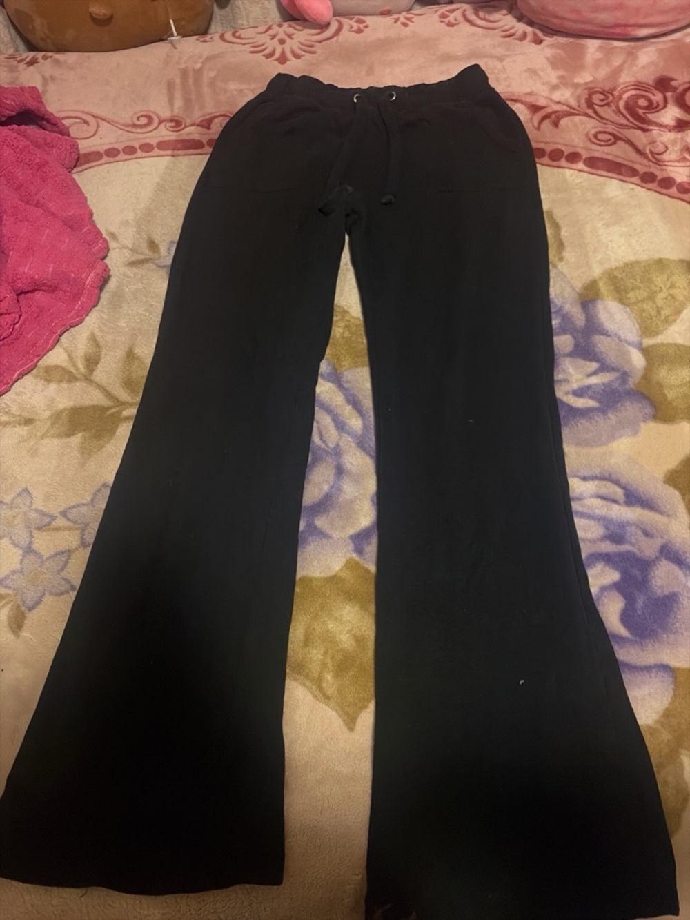 Women's Black Drawstring Wide-Leg Pants